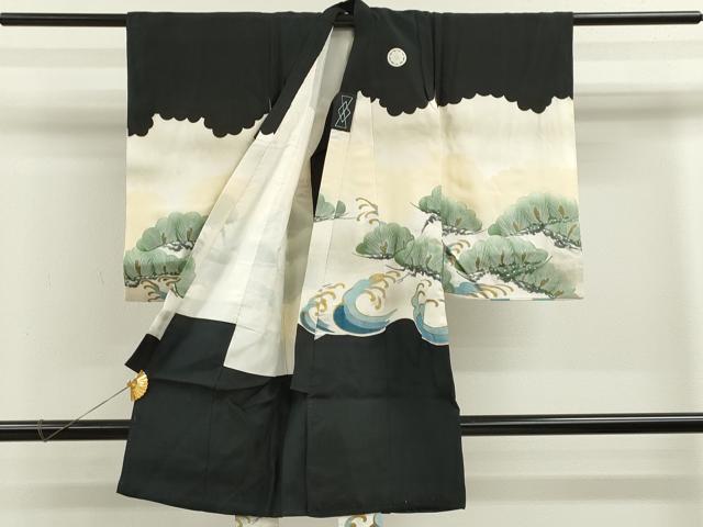 平和屋着物[]お宮参り　男の子　祝着　産着　初着　のしめ　手描き　刺繍　鷹　立波松文　金彩　逸品　CAAZ7065ze