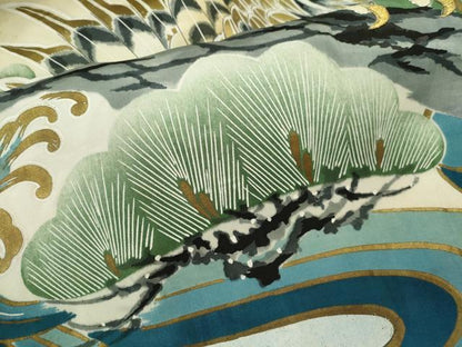 平和屋着物[]お宮参り　男の子　祝着　産着　初着　のしめ　手描き　刺繍　鷹　立波松文　金彩　逸品　CAAZ7065ze