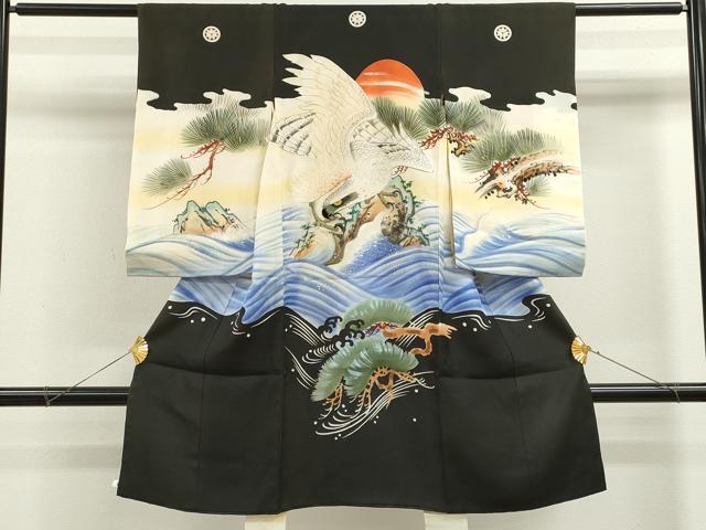 平和屋着物[]お宮参り　男の子　祝着　産着　初着　のしめ　手描き　刺繍　鷹　立波松文　金糸　逸品　CAAZ7067ze