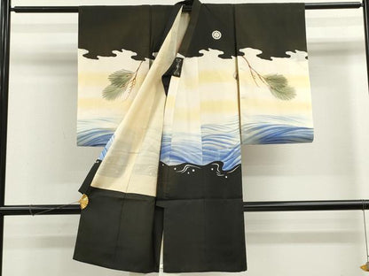 平和屋着物[]お宮参り　男の子　祝着　産着　初着　のしめ　手描き　刺繍　鷹　立波松文　金糸　逸品　CAAZ7067ze
