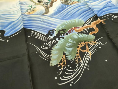 平和屋着物[]お宮参り　男の子　祝着　産着　初着　のしめ　手描き　刺繍　鷹　立波松文　金糸　逸品　CAAZ7067ze