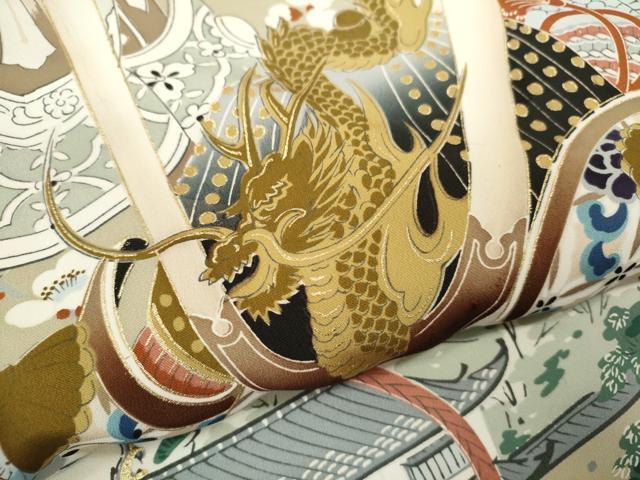 平和屋着物[]お宮参り　男の子　祝着　産着　初着　のしめ　龍　兜　風景梅文　逸品　CAAZ7068ze