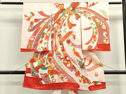 平和屋着物[]お宮参り　女の子　祝着　産着　初着　のしめ　駒刺繍　束ね熨斗飛鶴　金彩　逸品　CAAZ7070ze