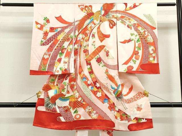平和屋着物[]お宮参り　女の子　祝着　産着　初着　のしめ　駒刺繍　束ね熨斗飛鶴　金彩　逸品　CAAZ7070ze