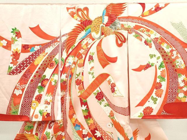 平和屋着物[]お宮参り　女の子　祝着　産着　初着　のしめ　駒刺繍　束ね熨斗飛鶴　金彩　逸品　CAAZ7070ze