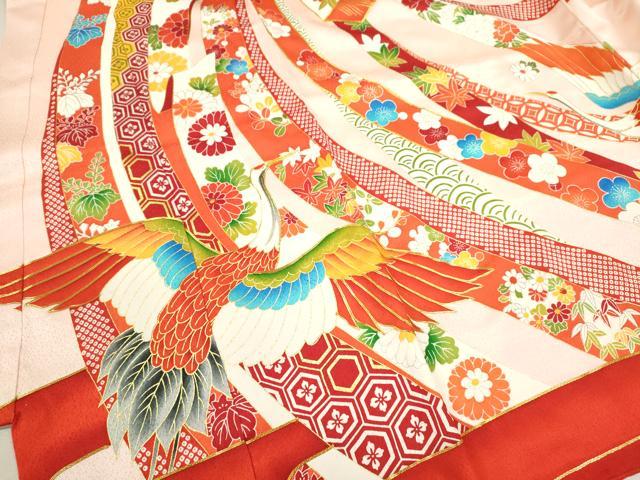 平和屋着物[]お宮参り　女の子　祝着　産着　初着　のしめ　駒刺繍　束ね熨斗飛鶴　金彩　逸品　CAAZ7070ze