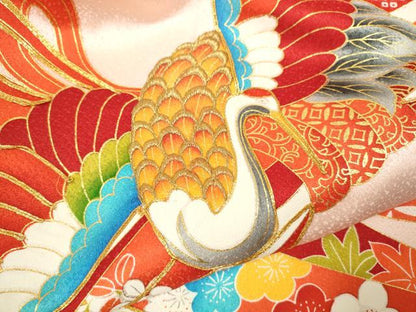 平和屋着物[]お宮参り　女の子　祝着　産着　初着　のしめ　駒刺繍　束ね熨斗飛鶴　金彩　逸品　CAAZ7070ze