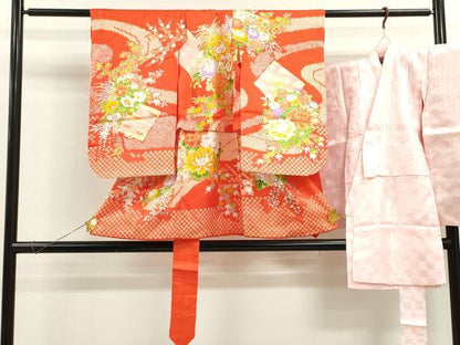 平和屋着物[]七五三　女の子　３歳　祝着　三つ身　長襦袢セット　駒刺繍　草花文　金彩　CAAZ7074ze