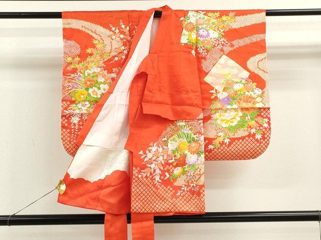 平和屋着物[]七五三　女の子　３歳　祝着　三つ身　長襦袢セット　駒刺繍　草花文　金彩　CAAZ7074ze