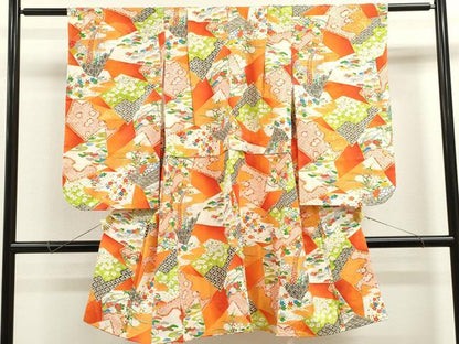平和屋着物[]七五三　女の子　７歳　祝着　四つ身　切嵌吉祥草花文　金彩　逸品　CAAZ7075ze