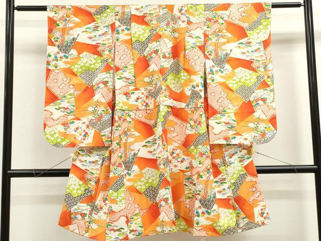 平和屋着物[]七五三　女の子　７歳　祝着　四つ身　切嵌吉祥草花文　金彩　逸品　CAAZ7075ze
