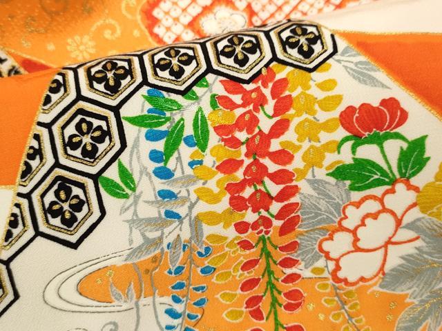 平和屋着物[]七五三　女の子　７歳　祝着　四つ身　切嵌吉祥草花文　金彩　逸品　CAAZ7075ze