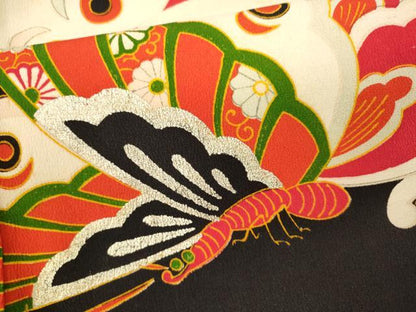 平和屋着物[]アンティーク　大正ロマン　七五三　女の子　７歳　祝着　四つ身　鳳凰舞蝶文　金銀彩　逸品　CAAZ7076ze