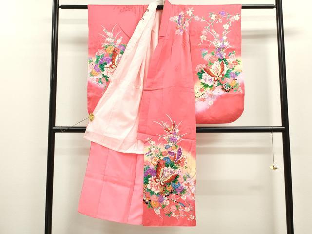 平和屋着物[]七五三　女の子　７歳　祝着　四つ身　長襦袢セット　花車舞蝶文　暈し染め　金彩　逸品　CAAZ7077ze
