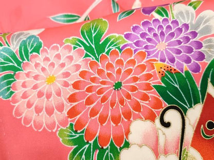 平和屋着物[]七五三　女の子　７歳　祝着　四つ身　長襦袢セット　花車舞蝶文　暈し染め　金彩　逸品　CAAZ7077ze