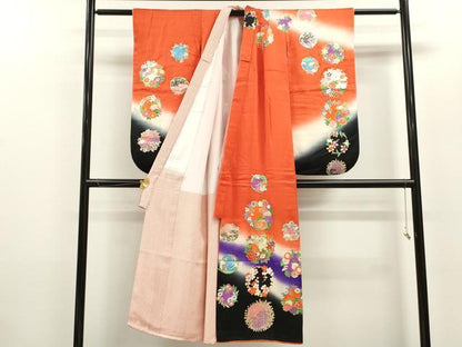 平和屋着物∵女の子 十三参り 子供 祝着・袋帯セット 駒刺繍 草花丸文 暈し染め 金彩 逸品 CAAZ7080ze