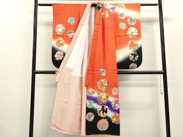 平和屋着物∵女の子 十三参り 子供 祝着・袋帯セット 駒刺繍 草花丸文 暈し染め 金彩 逸品 CAAZ7080ze