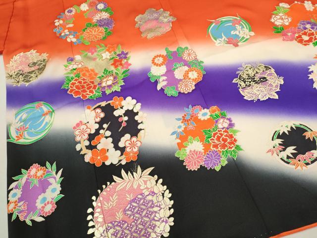 平和屋着物∵女の子 十三参り 子供 祝着・袋帯セット 駒刺繍 草花丸文 暈し染め 金彩 逸品 CAAZ7080ze