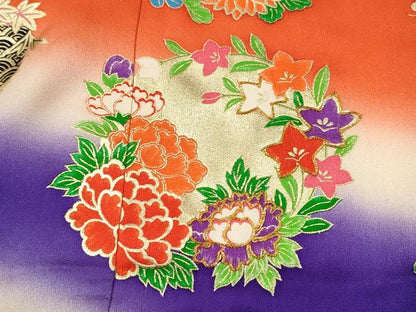 平和屋着物∵女の子 十三参り 子供 祝着・袋帯セット 駒刺繍 草花丸文 暈し染め 金彩 逸品 CAAZ7080ze