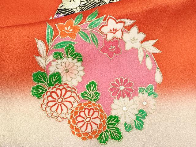 平和屋着物∵女の子 十三参り 子供 祝着・袋帯セット 駒刺繍 草花丸文 暈し染め 金彩 逸品 CAAZ7080ze