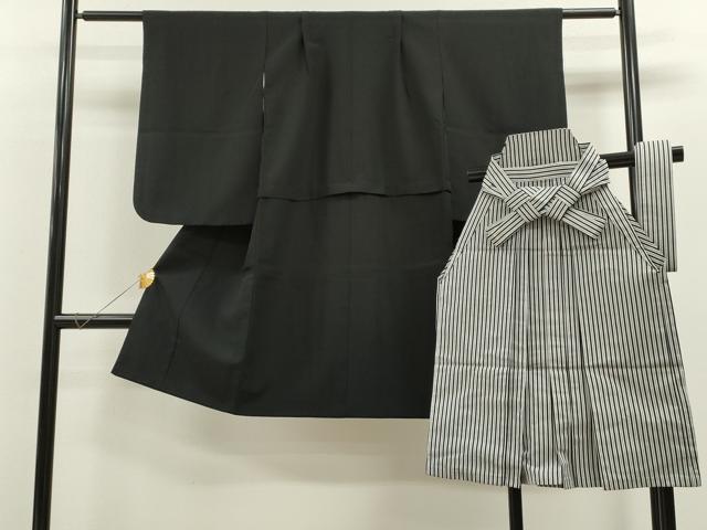 平和屋着物[]七五三　男の子　祝着・行灯袴セット　黒地　洗える着物　CAAZ7081ze
