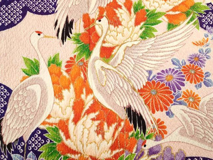 平和屋着物[]七五三　女の子　７歳　祝着　四つ身　袋帯セット　駒刺繍　群鶴草花文　金彩　逸品　CAAZ7086ze