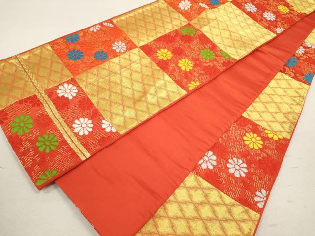 平和屋着物[]七五三　女の子　７歳　祝着　四つ身　袋帯セット　駒刺繍　群鶴草花文　金彩　逸品　CAAZ7086ze