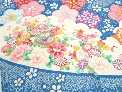 平和屋着物[]七五三　女の子　７歳　祝着　四つ身　袋帯セット　刺繍　鈴　舞花文　金彩　洗える着物　CAAZ7088ze