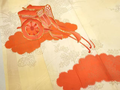 平和屋着物∵女の子 十三参り 子供 祝着 駒刺繍 御所車草花文 暈し染め 金彩 逸品 CAAZ7089ze
