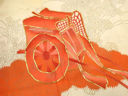 平和屋着物∵女の子 十三参り 子供 祝着 駒刺繍 御所車草花文 暈し染め 金彩 逸品 CAAZ7089ze