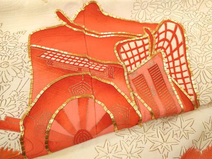 平和屋着物∵女の子 十三参り 子供 祝着 駒刺繍 御所車草花文 暈し染め 金彩 逸品 CAAZ7089ze