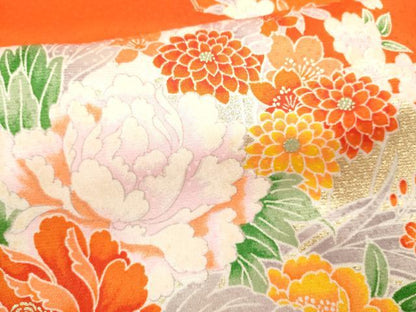 平和屋着物[]七五三　女の子　７歳　祝着　四つ身　雪芝扇面草花文　金彩　CAAZ7090ze