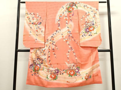 平和屋着物[]七五三　女の子　７歳　祝着　四つ身　折り鶴　鞠草花文　暈し染め　金彩　洗える着物　CAAZ7092ze