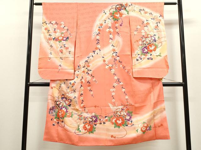 平和屋着物[]七五三　女の子　７歳　祝着　四つ身　折り鶴　鞠草花文　暈し染め　金彩　洗える着物　CAAZ7092ze