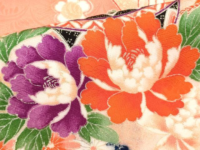 平和屋着物[]七五三　女の子　７歳　祝着　四つ身　折り鶴　鞠草花文　暈し染め　金彩　洗える着物　CAAZ7092ze