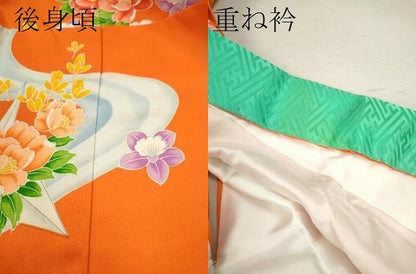 平和屋着物[]七五三　女の子　７歳　祝着　四つ身　折り鶴　草花文　逸品　CAAZ7096ze