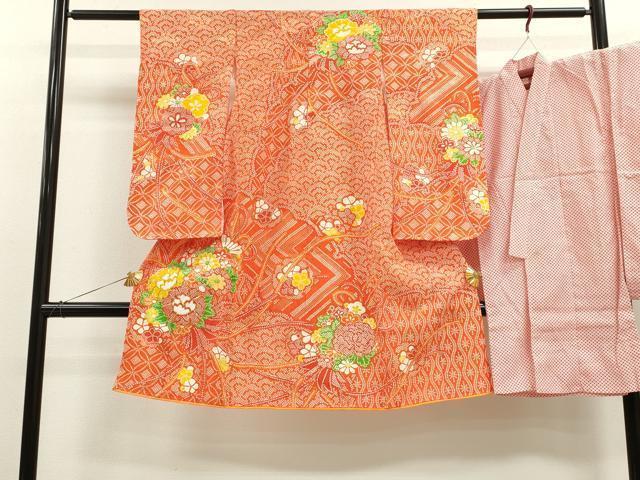 平和屋着物[]七五三　女の子　７歳　祝着　四つ身　長襦袢セット　駒刺繍　吉祥草花文　洗える着物　CAAZ7100ze