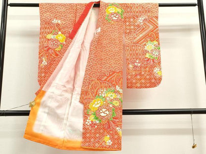 平和屋着物[]七五三　女の子　７歳　祝着　四つ身　長襦袢セット　駒刺繍　吉祥草花文　洗える着物　CAAZ7100ze