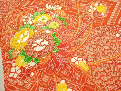 平和屋着物[]七五三　女の子　７歳　祝着　四つ身　長襦袢セット　駒刺繍　吉祥草花文　洗える着物　CAAZ7100ze