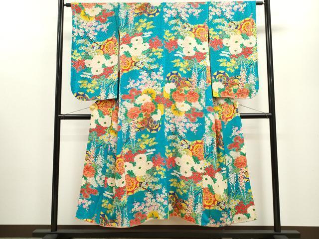 平和屋着物∵アンティーク　大正ロマン　女の子　十三参り　子供　祝着　花車文　逸品　CAAZ7102ze