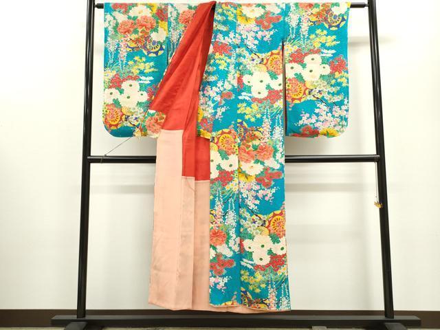 平和屋着物∵アンティーク　大正ロマン　女の子　十三参り　子供　祝着　花車文　逸品　CAAZ7102ze