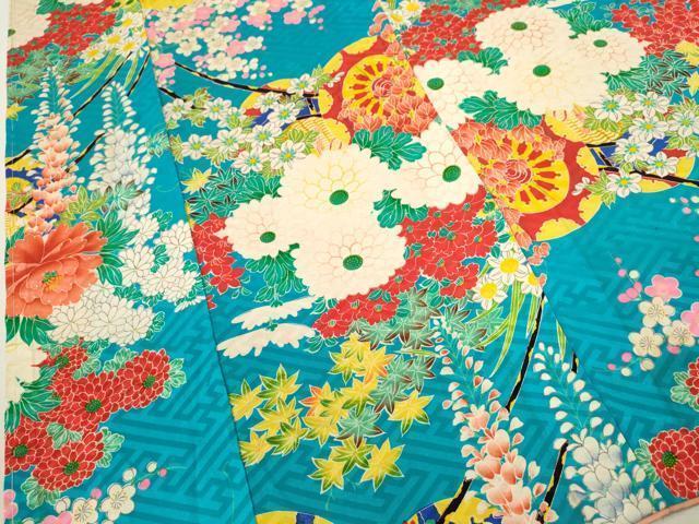 平和屋着物∵アンティーク　大正ロマン　女の子　十三参り　子供　祝着　花車文　逸品　CAAZ7102ze