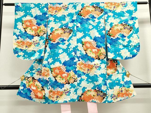 平和屋着物[]七五三　女の子　３歳　祝着　三つ身　扇面草花文　金彩　逸品　CAAZ7104ze