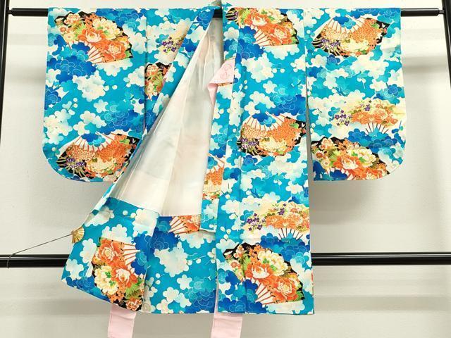 平和屋着物[]七五三　女の子　３歳　祝着　三つ身　扇面草花文　金彩　逸品　CAAZ7104ze