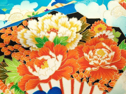 平和屋着物[]七五三　女の子　３歳　祝着　三つ身　扇面草花文　金彩　逸品　CAAZ7104ze