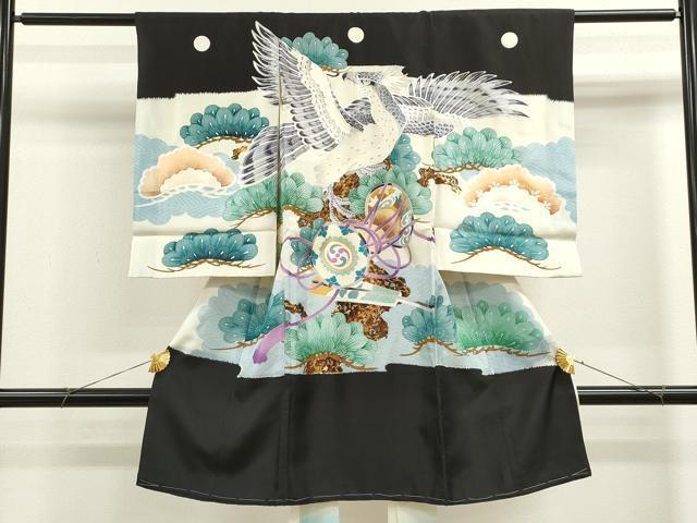 平和屋着物[]お宮参り　男の子　祝着　産着　初着　のしめ　駒刺繍　鷹　鼓松文　銀彩　逸品　CAAZ7109ze