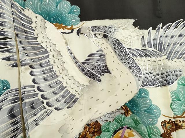 平和屋着物[]お宮参り　男の子　祝着　産着　初着　のしめ　駒刺繍　鷹　鼓松文　銀彩　逸品　CAAZ7109ze