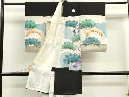 平和屋着物[]お宮参り　男の子　祝着　産着　初着　のしめ　駒刺繍　鷹　鼓松文　銀彩　逸品　CAAZ7109ze