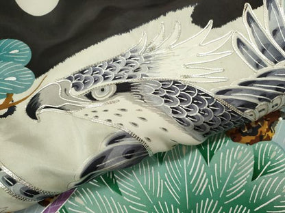 平和屋着物[]お宮参り　男の子　祝着　産着　初着　のしめ　駒刺繍　鷹　鼓松文　銀彩　逸品　CAAZ7109ze