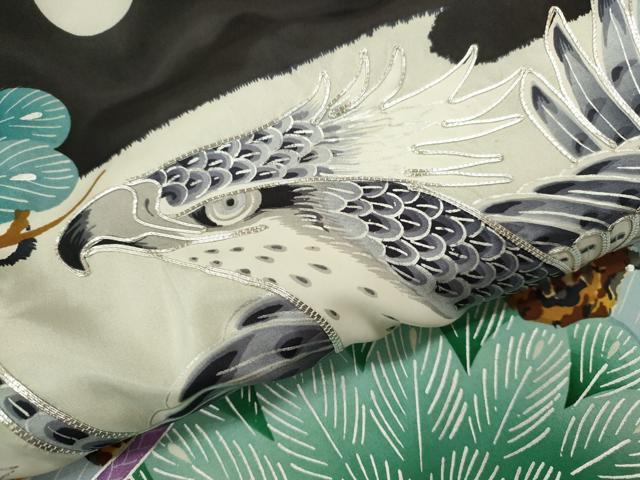 平和屋着物[]お宮参り　男の子　祝着　産着　初着　のしめ　駒刺繍　鷹　鼓松文　銀彩　逸品　CAAZ7109ze